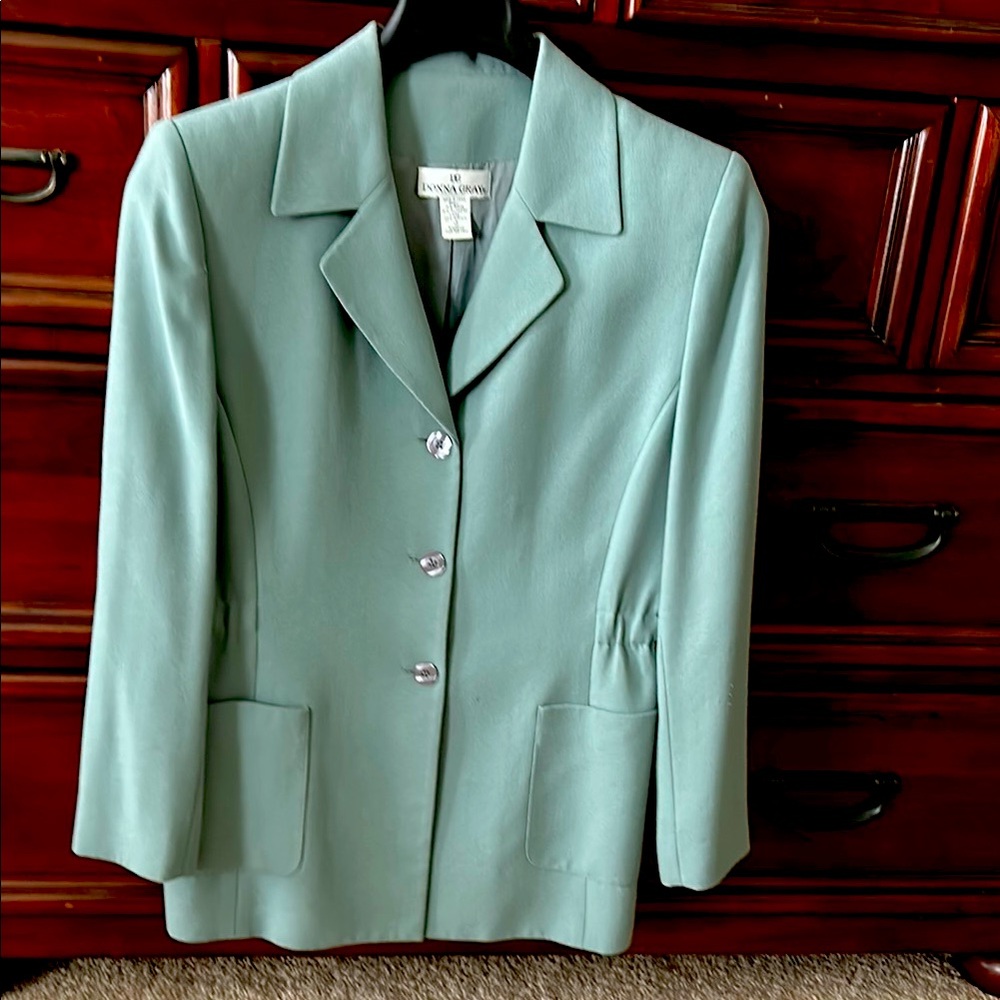 Green Blazer Classic Suit Jacket Structured Silhouette